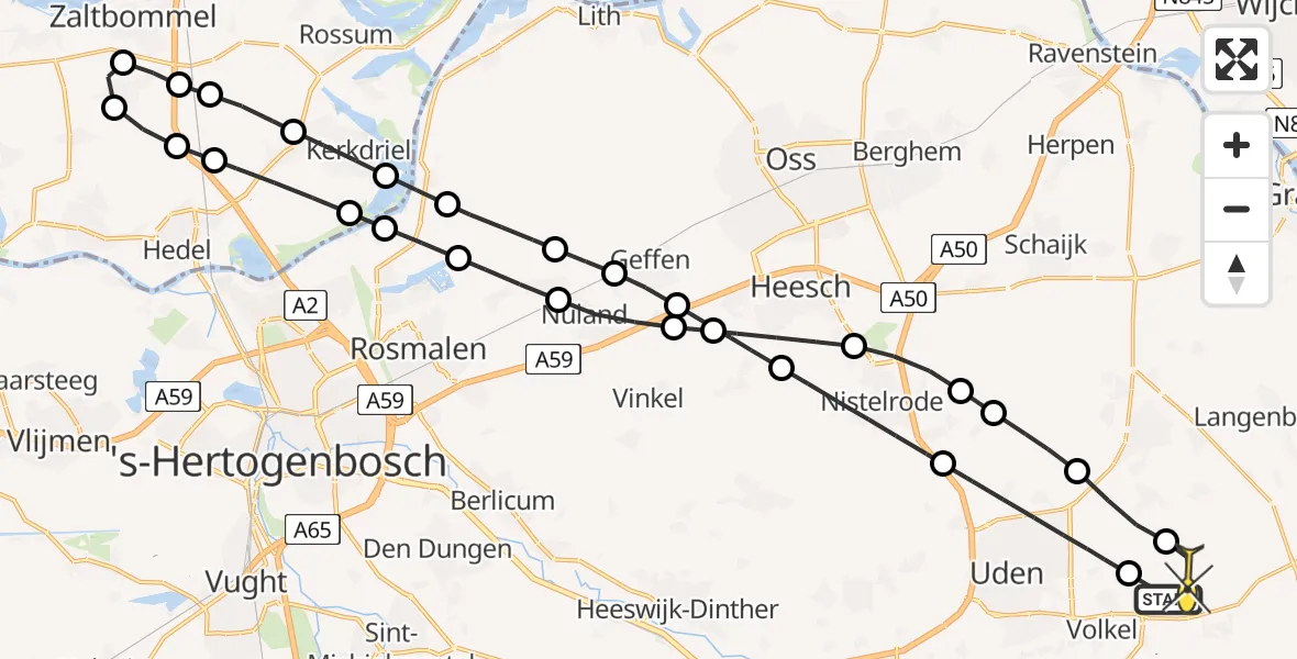Routekaart van de vlucht: Lifeliner 3 naar Vliegbasis Volkel, Bovenstraat