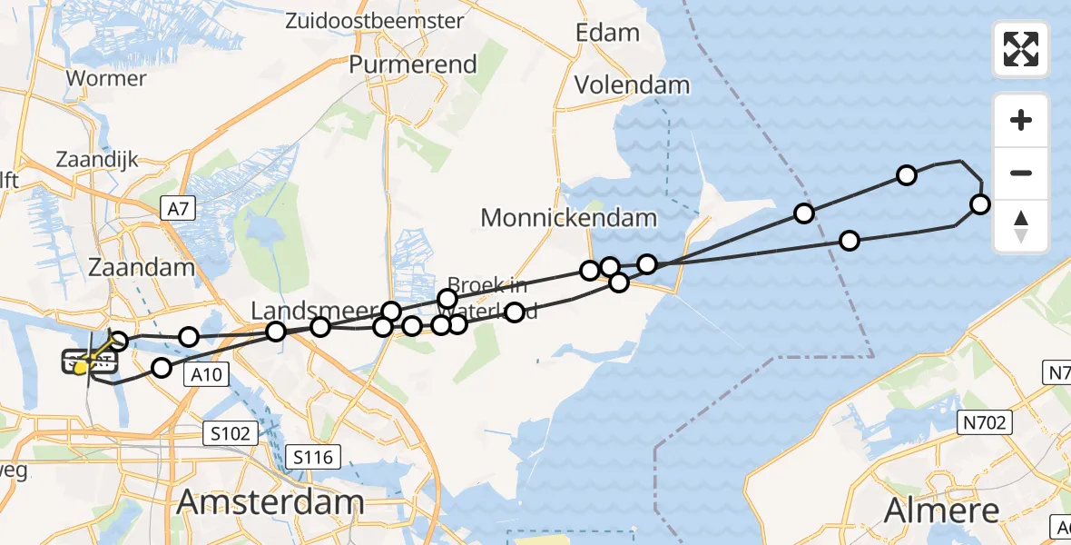 Routekaart van de vlucht: Lifeliner 1 naar Amsterdam Heliport, Westhaven