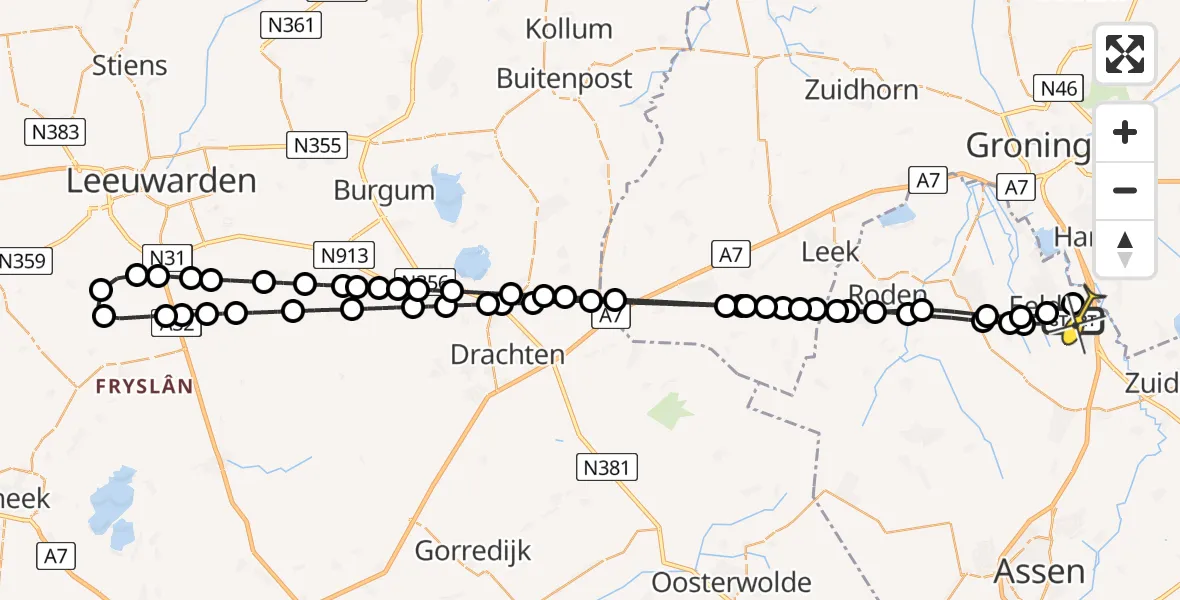 Routekaart van de vlucht: Lifeliner 4 naar Groningen Airport Eelde, Watermolendijk