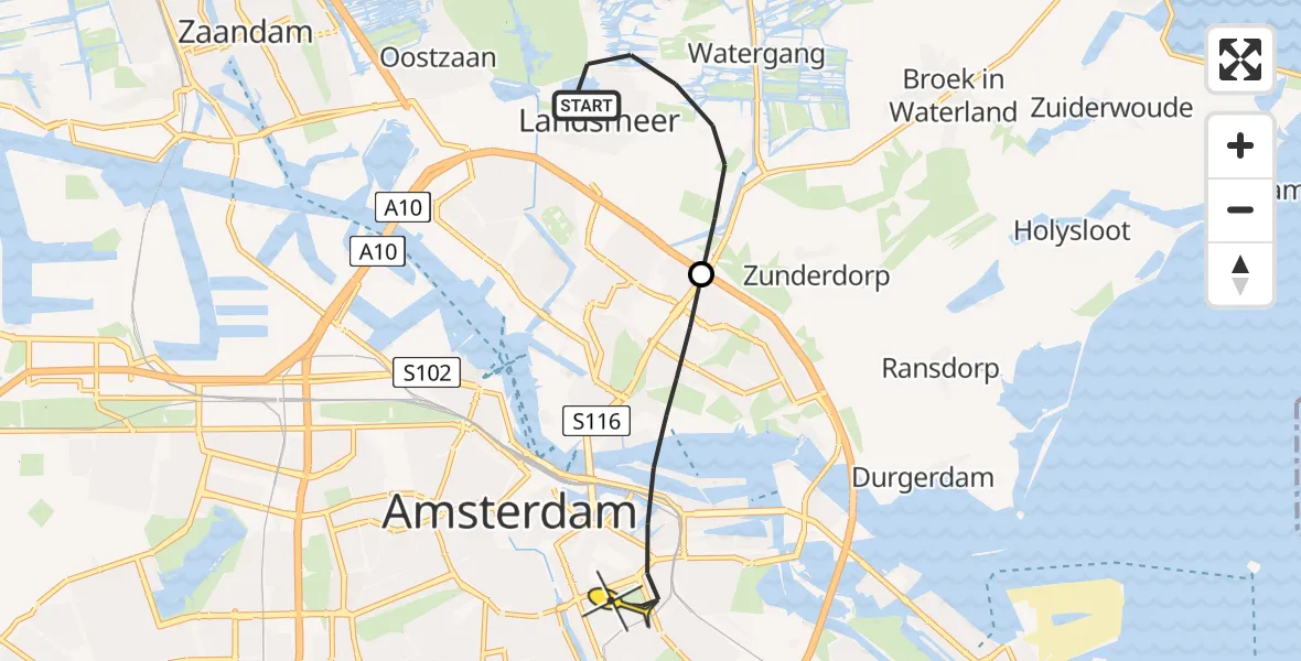 Routekaart van de vlucht: Lifeliner 2 naar Amsterdam, Noordeinde