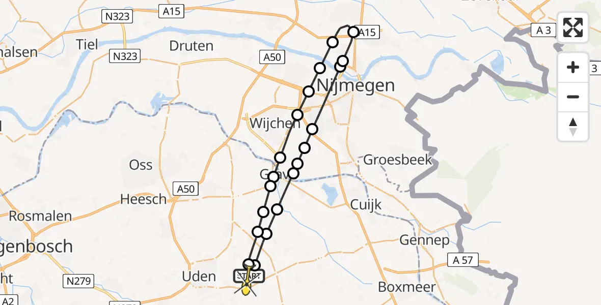 Routekaart van de vlucht: Lifeliner 3 naar Vliegbasis Volkel, Spoorweg