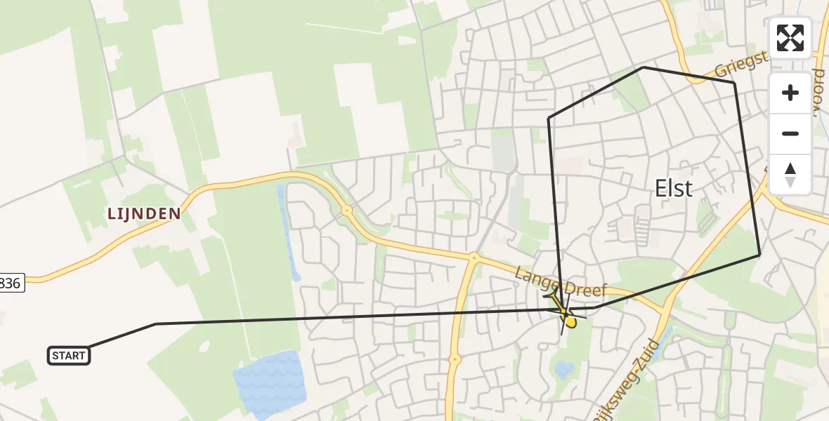 Routekaart van de vlucht: Politieheli naar Elst, Rondenhof