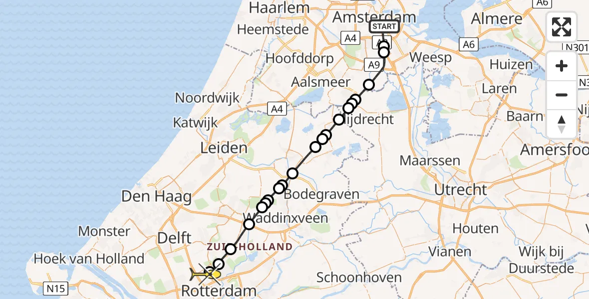 Routekaart van de vlucht: Lifeliner 2 naar Rotterdam The Hague Airport, Schollenbrugstraat