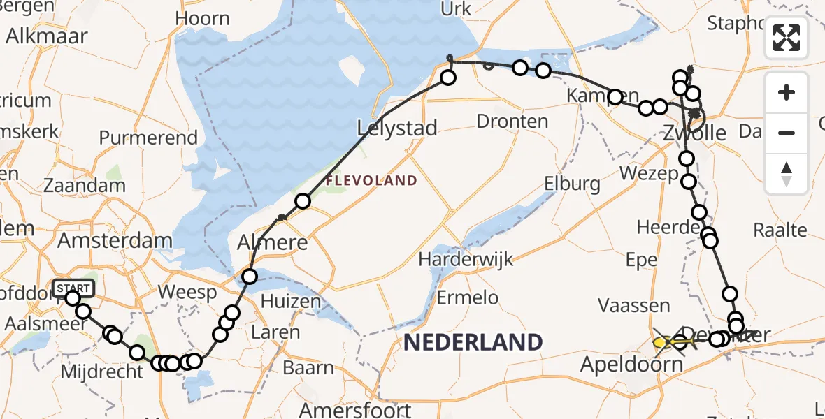 Routekaart van de vlucht: Politieheli naar Vliegveld Teuge, Kemajoranstraat