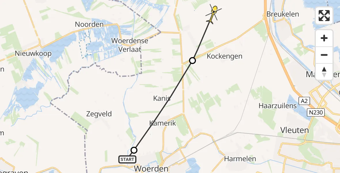 Routekaart van de vlucht: Politieheli naar Kockengen, Overstek