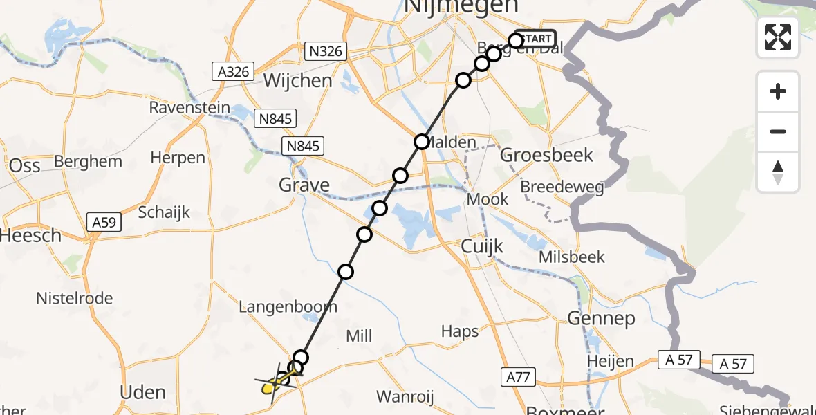 Routekaart van de vlucht: Lifeliner 3 naar Volkel, Driekoningenweg