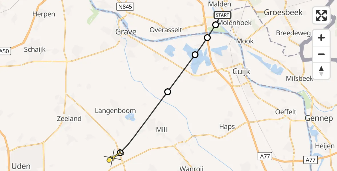 Routekaart van de vlucht: Lifeliner 3 naar Volkel, Maasstraat
