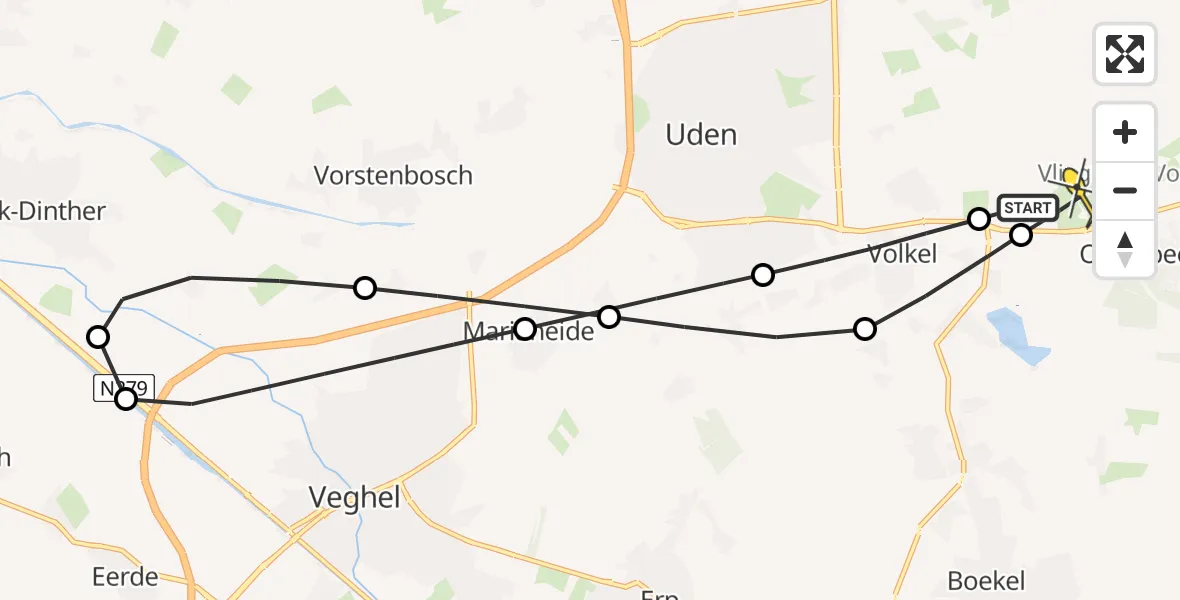 Routekaart van de vlucht: Lifeliner 3 naar Vliegbasis Volkel, Nieuwstraat