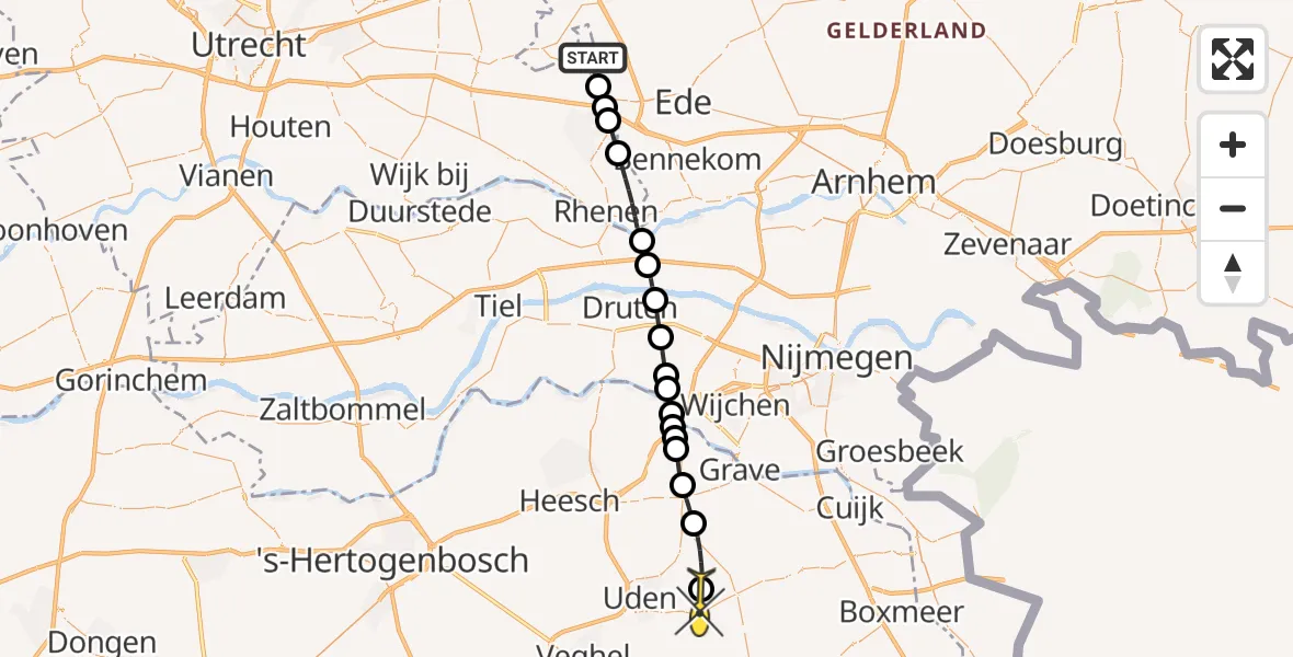 Routekaart van de vlucht: Lifeliner 3 naar Vliegbasis Volkel, Veenweg