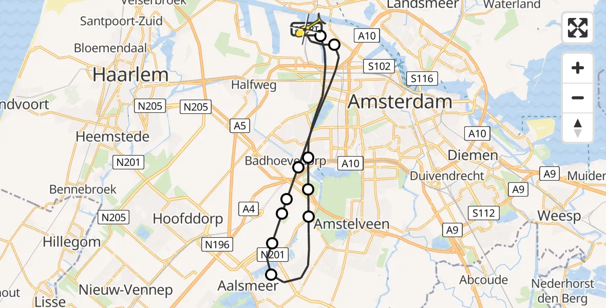 Routekaart van de vlucht: Lifeliner 1 naar Amsterdam Heliport, Maltaweg