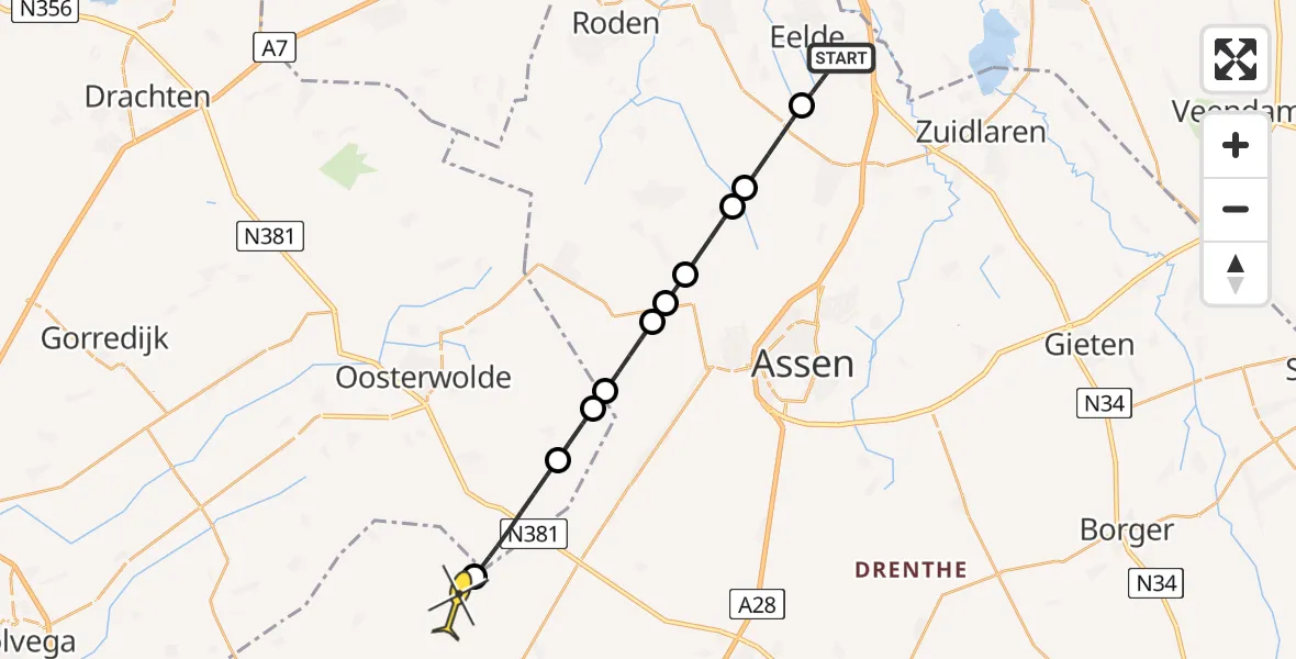 Routekaart van de vlucht: Lifeliner 4 naar Oude Willem, Luchtenburgerweg