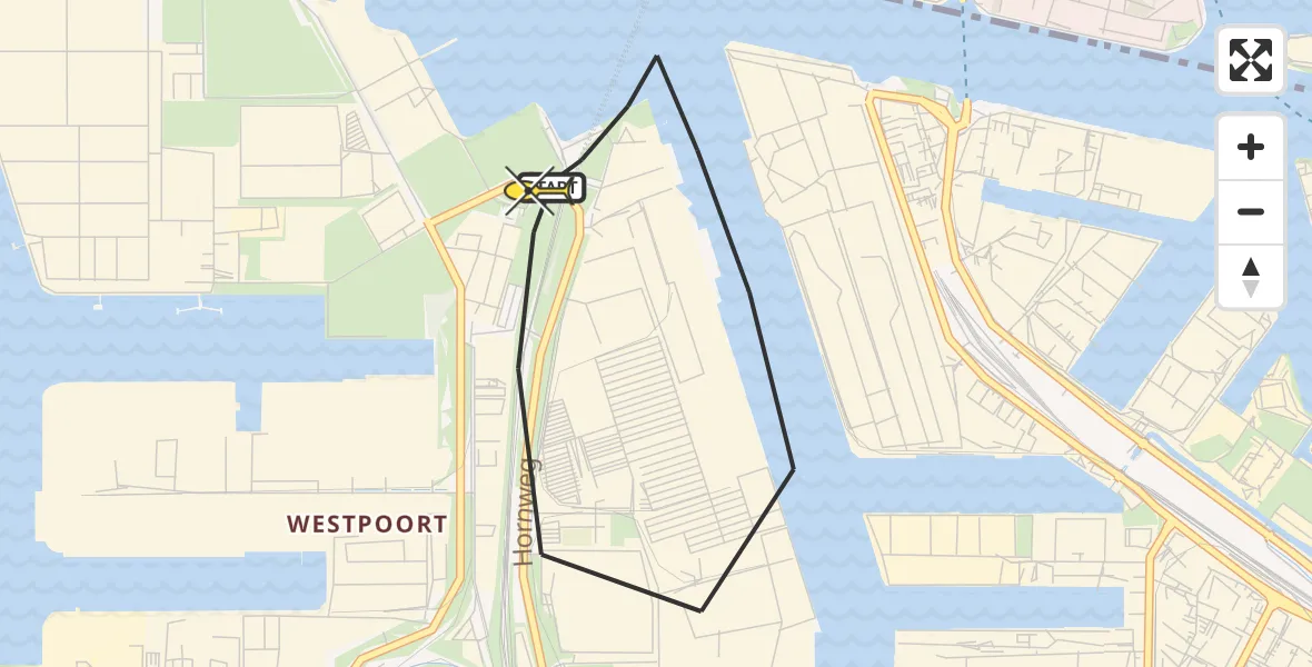 Routekaart van de vlucht: Lifeliner 1 naar Amsterdam Heliport, Elbaweg