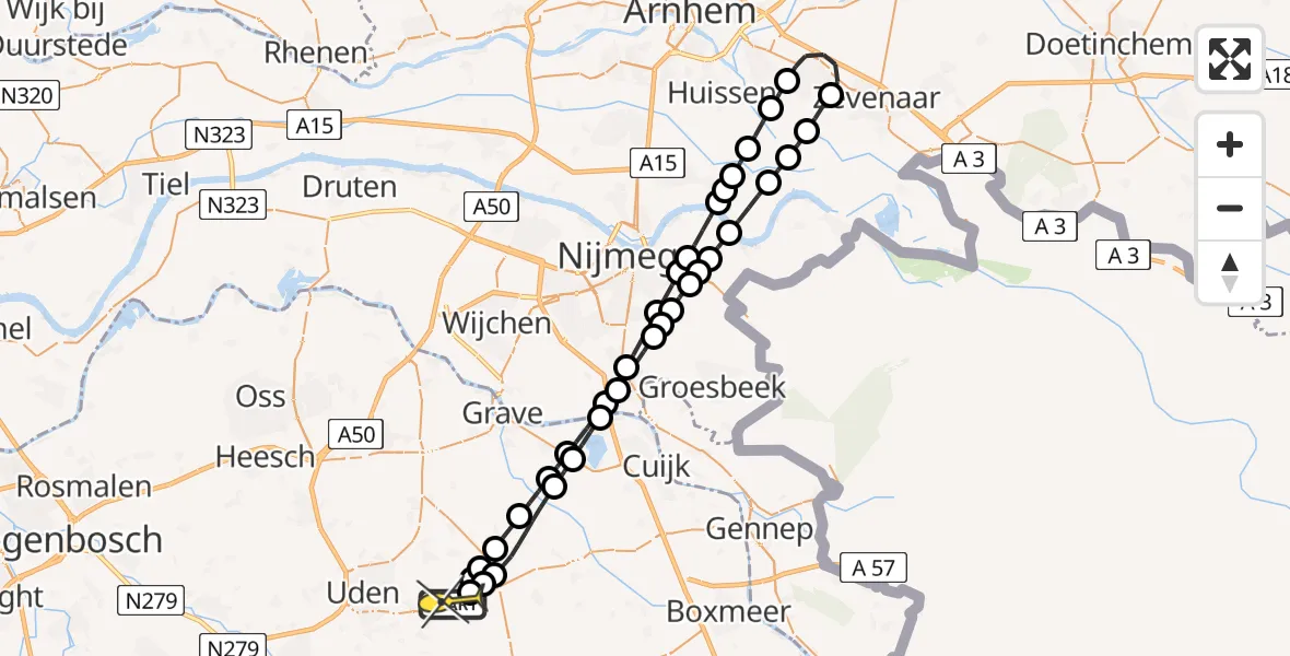 Routekaart van de vlucht: Lifeliner 3 naar Vliegbasis Volkel, Trentsedijk