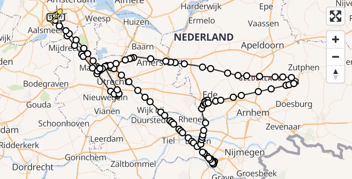 Routekaart van de vlucht: Politieheli naar Schiphol, Amsterdam-Bataviaweg