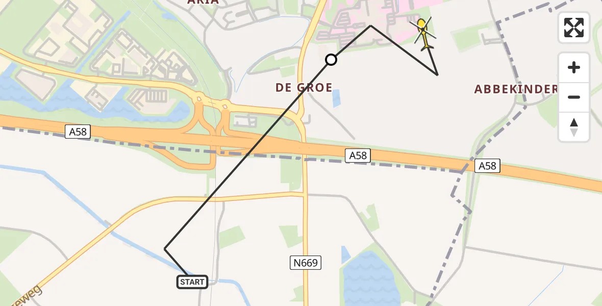Routekaart van de vlucht: Lifeliner 2 naar Goes, 's-Gravenpolderseweg