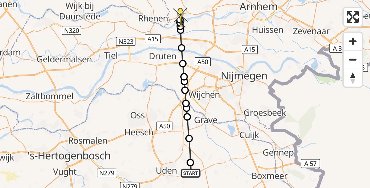 Routekaart van de vlucht: Lifeliner 3 naar Wageningen, Millsebaan