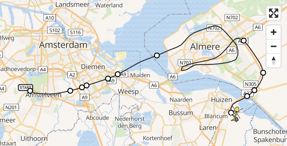 Routekaart van de vlucht: Politiehelikopter naar Eemnes, Canadaweg