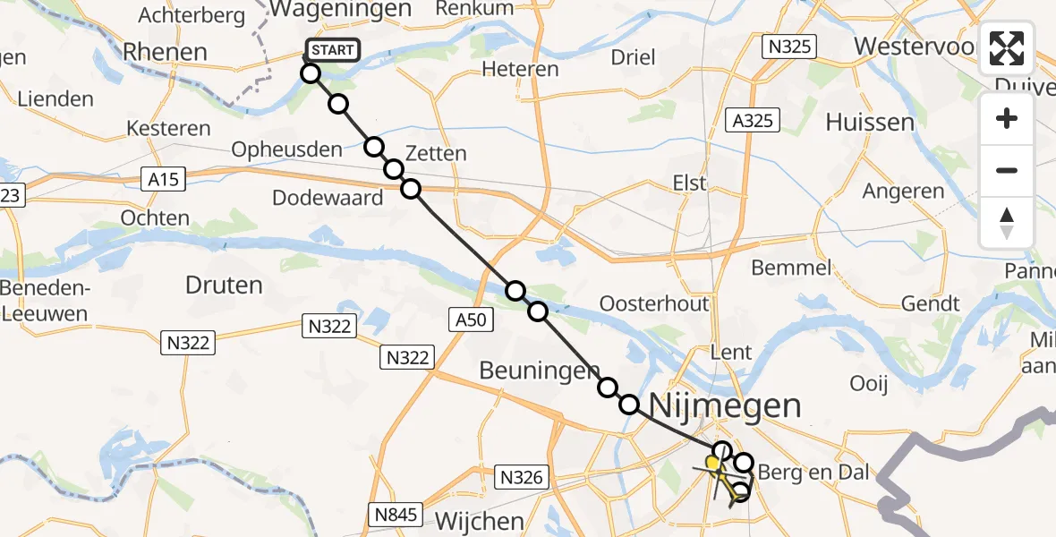 Routekaart van de vlucht: Lifeliner 3 naar Radboud Universitair Medisch Centrum, Nudepark