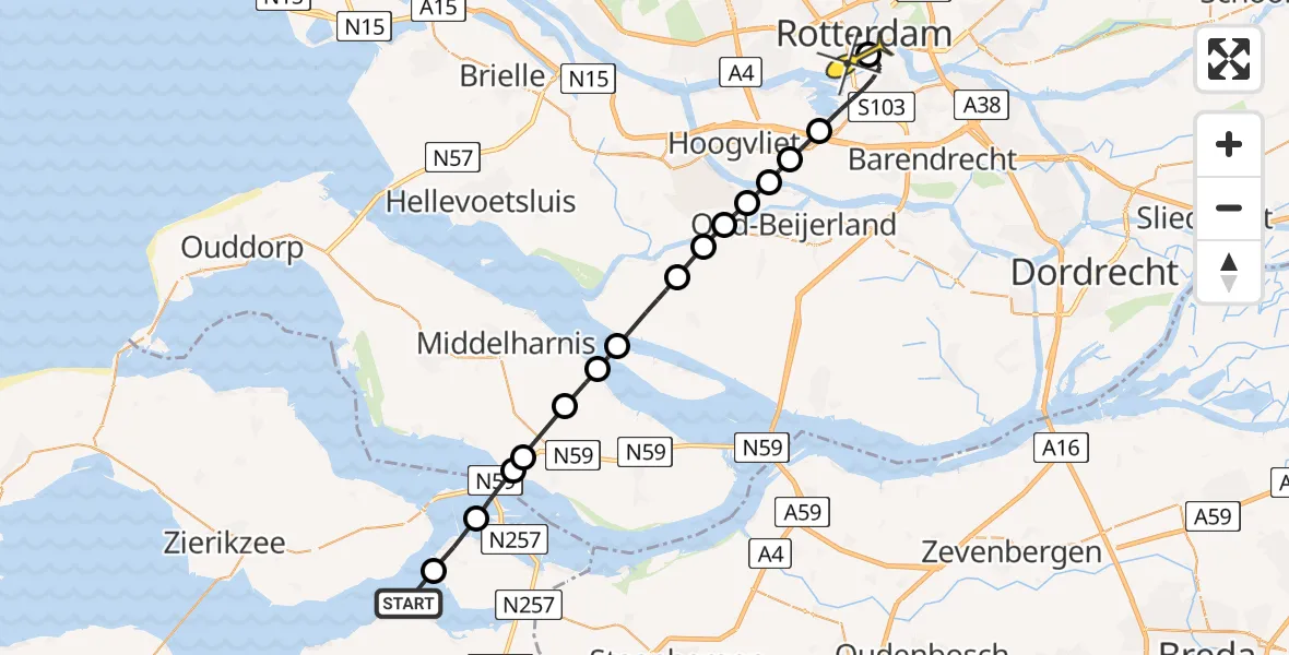 Routekaart van de vlucht: Lifeliner 2 naar Erasmus MC, Del Campoweg