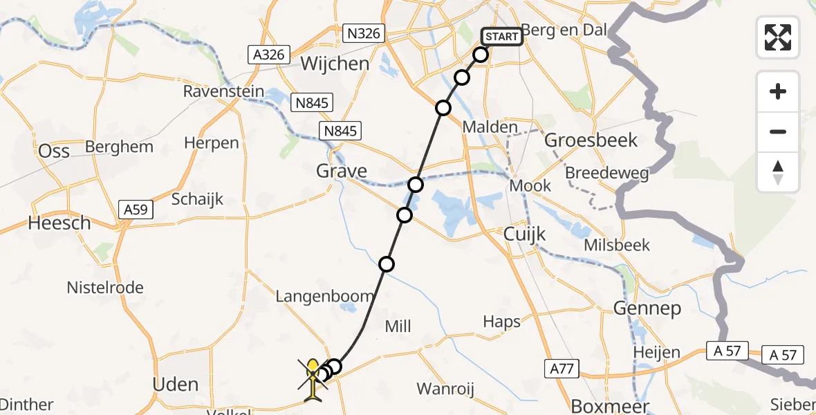 Routekaart van de vlucht: Lifeliner 3 naar Volkel, van Peltlaan