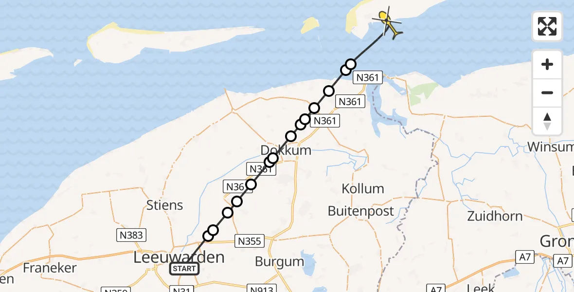 Routekaart van de vlucht: Ambulanceheli naar Schiermonnikoog, Kanaalweg