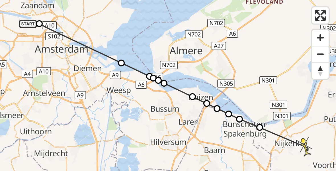 Routekaart van de vlucht: Lifeliner 1 naar Nijkerk, Westhavenweg