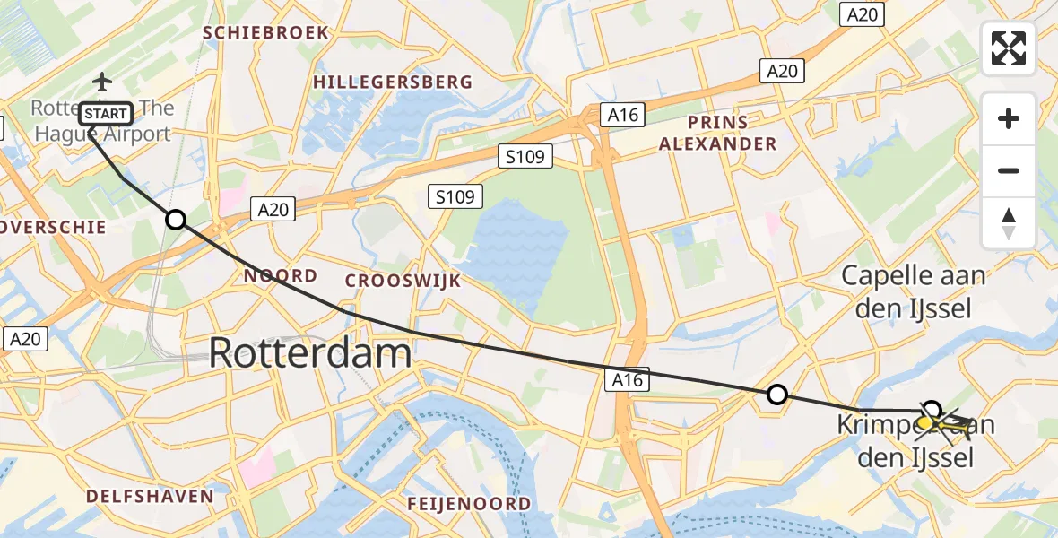 Routekaart van de vlucht: Lifeliner 2 naar Krimpen aan den IJssel, Terletpad
