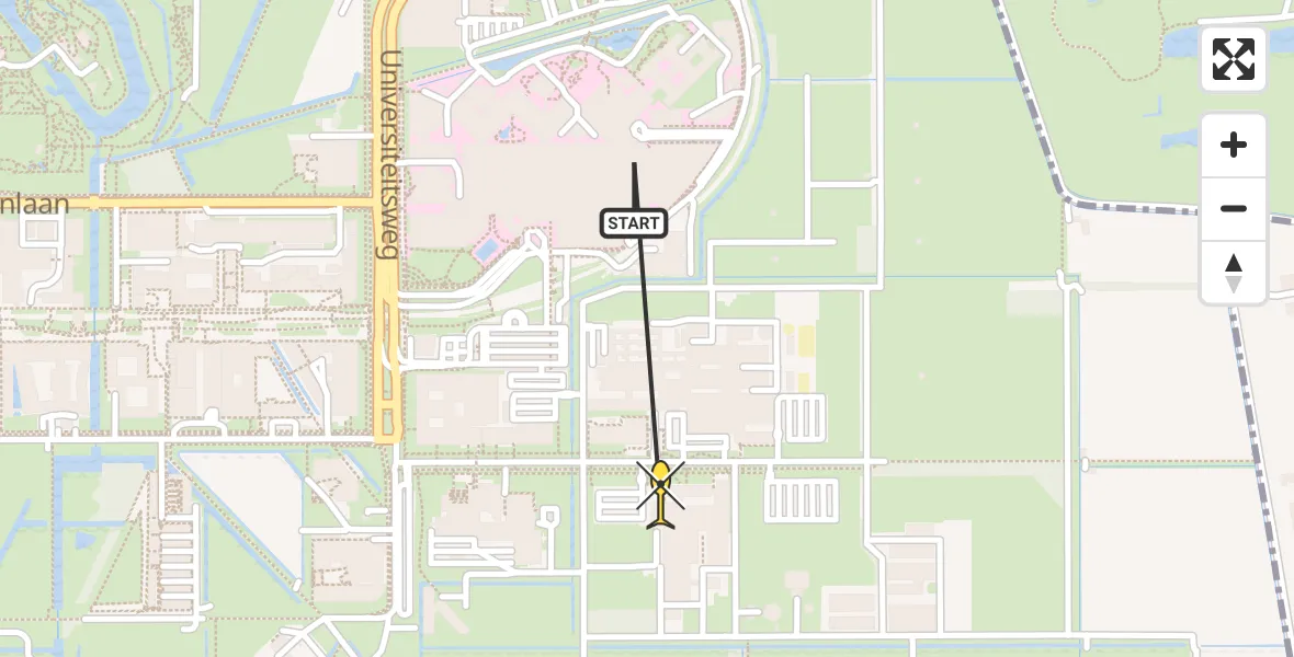 Routekaart van de vlucht: Lifeliner 1 naar Universitair Medisch Centrum Utrecht, Yalelaan