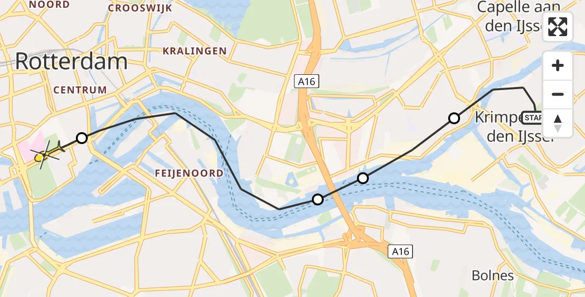 Routekaart van de vlucht: Lifeliner 2 naar Erasmus MC, IJsseldijk