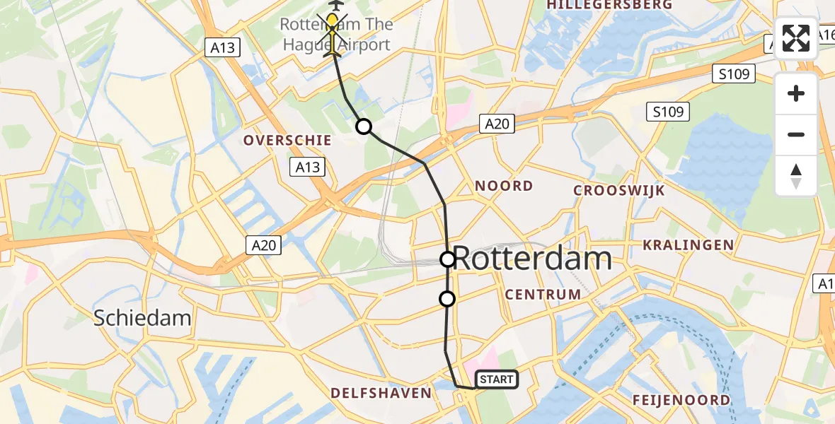 Routekaart van de vlucht: Lifeliner 2 naar Rotterdam The Hague Airport, Duivenvoordestraat
