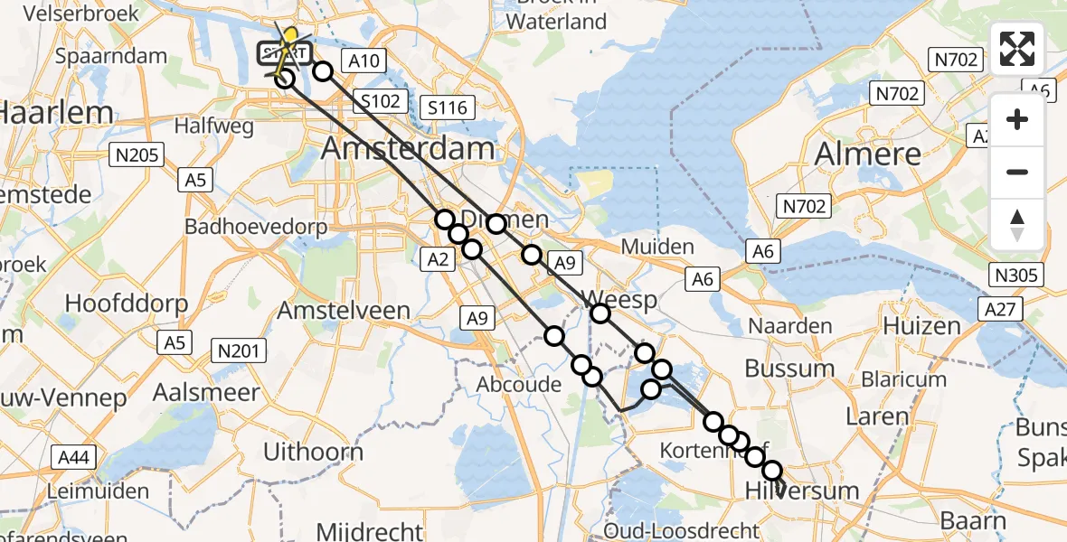 Routekaart van de vlucht: Lifeliner 1 naar Amsterdam Heliport, Westhavenweg