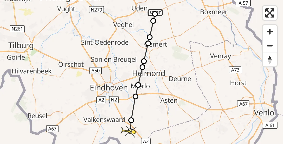 Routekaart van de vlucht: Lifeliner 3 naar Soerendonk, Oosterheidestraat
