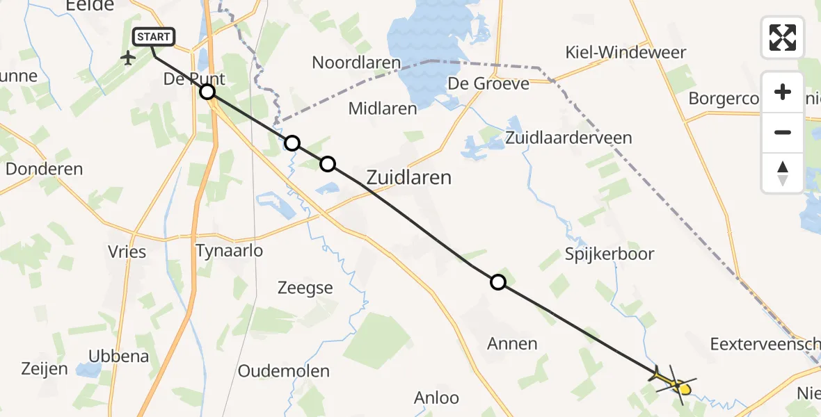 Routekaart van de vlucht: Lifeliner 4 naar Eexterveen, Oosterveldweg