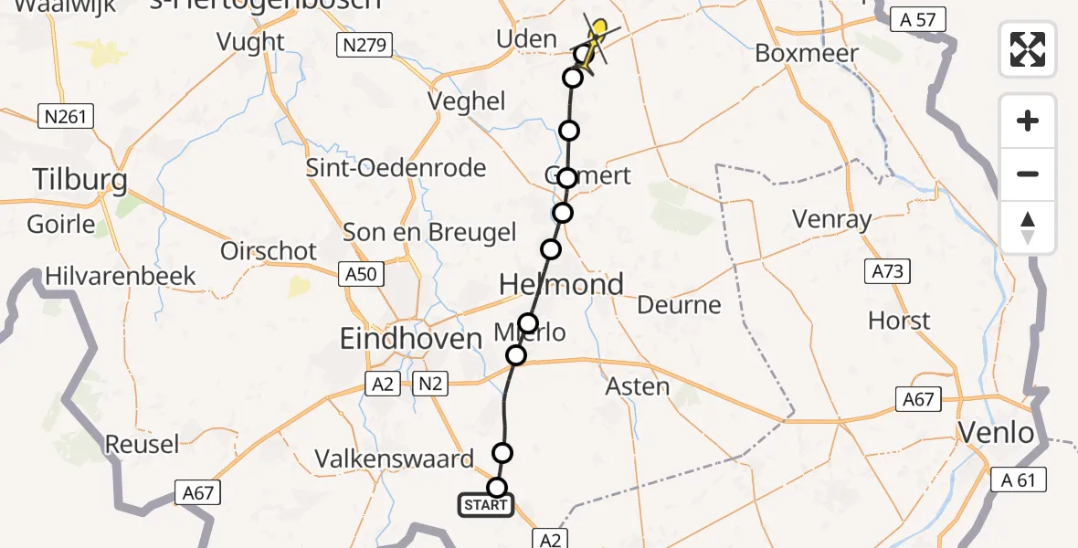 Routekaart van de vlucht: Lifeliner 3 naar Vliegbasis Volkel, Renheide