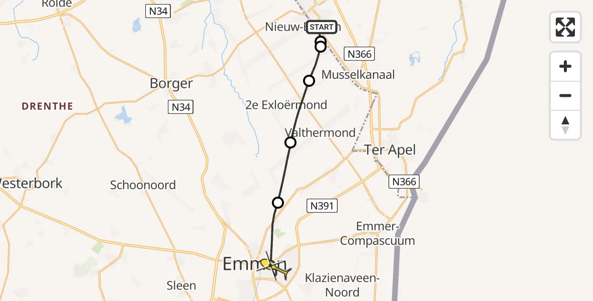 Routekaart van de vlucht: Lifeliner 4 naar Emmen, Spoorsingel