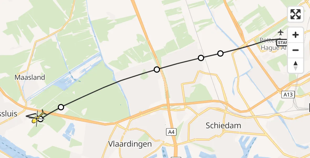 Routekaart van de vlucht: Lifeliner 2 naar Maassluis, Katershofpad