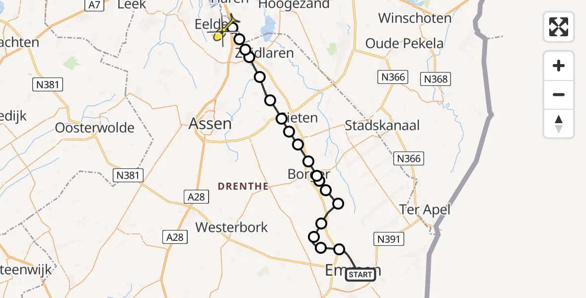 Routekaart van de vlucht: Lifeliner 4 naar Groningen Airport Eelde, Verlengde Spoorstraat