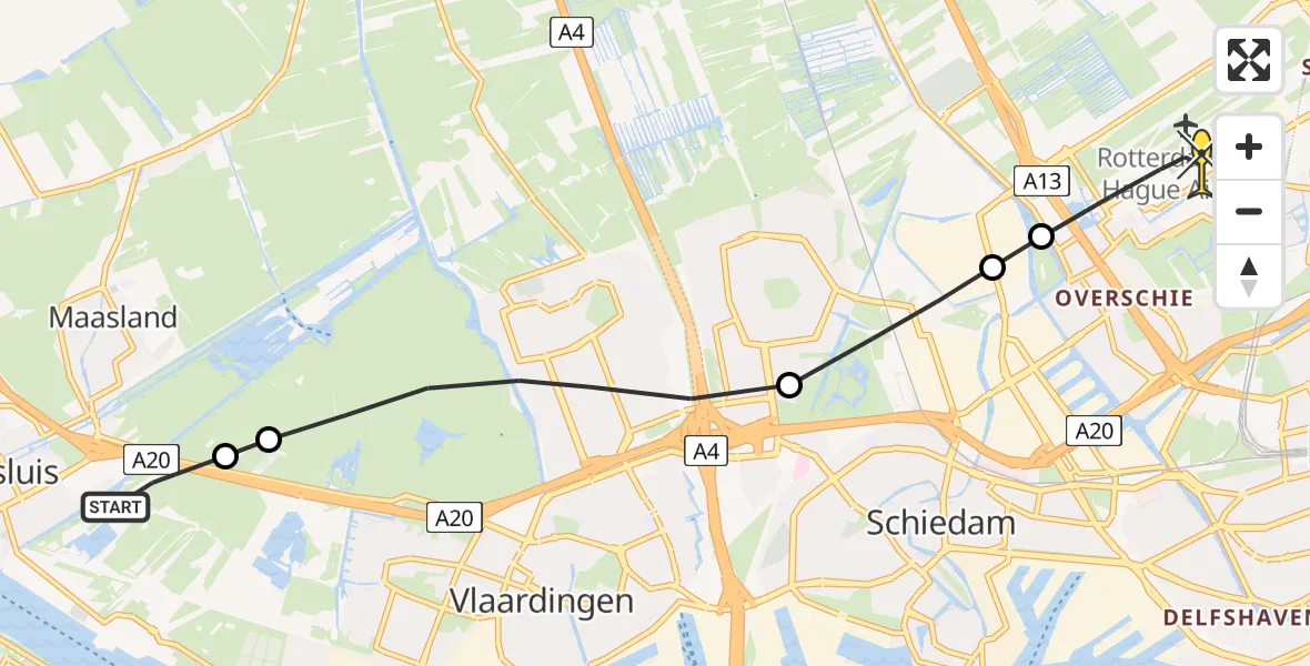 Routekaart van de vlucht: Lifeliner 2 naar Rotterdam The Hague Airport, Kortebuurt