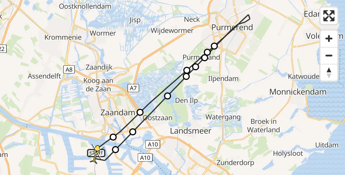Routekaart van de vlucht: Lifeliner 1 naar Amsterdam Heliport, Hornweg