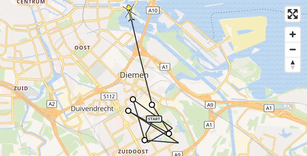 Routekaart van de vlucht: Politieheli naar Amsterdam, Kneppelweg
