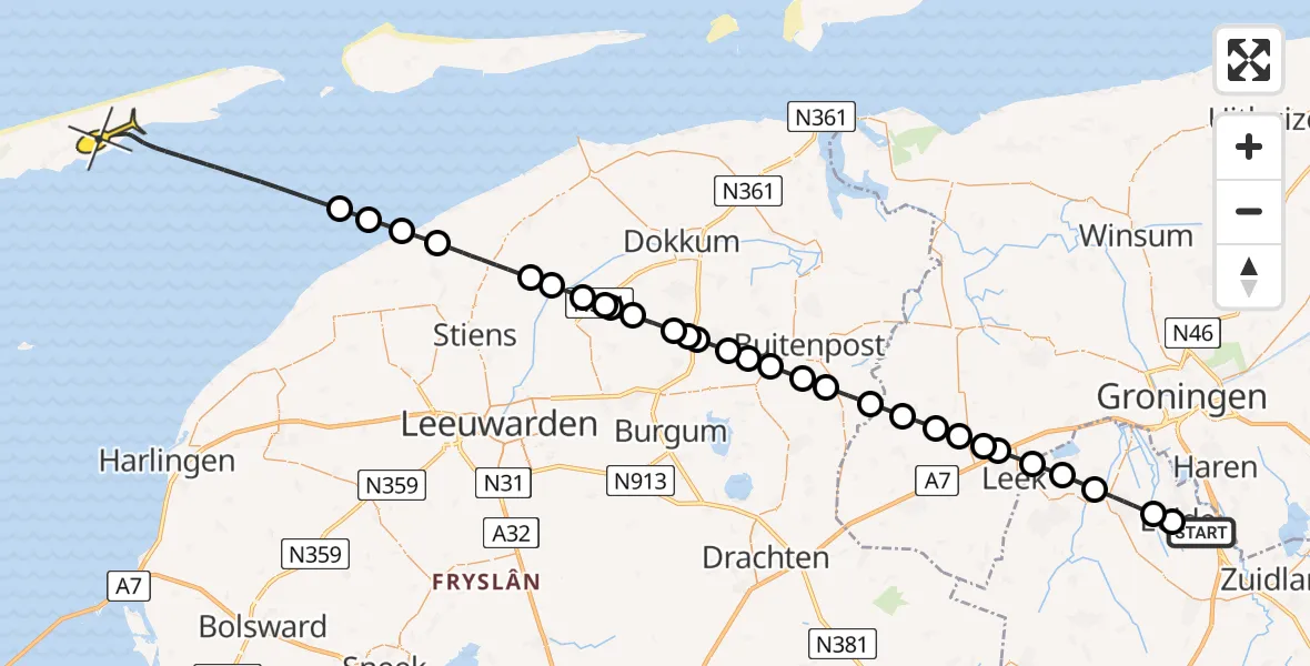 Routekaart van de vlucht: Lifeliner 4 naar Hoorn, Eskampenweg