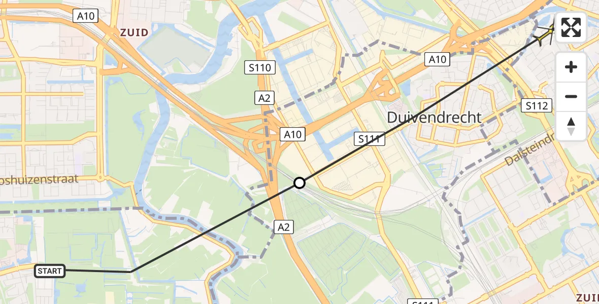 Routekaart van de vlucht: Politieheli naar Diemen, Van der Madeweg
