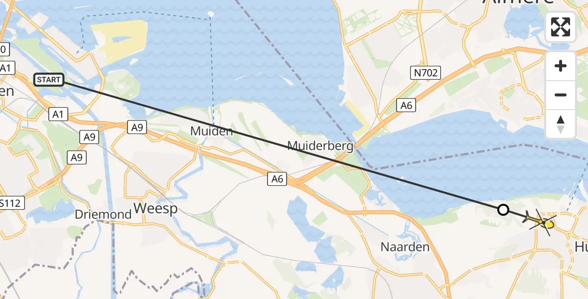 Routekaart van de vlucht: Politieheli naar Naarden, Oud Naarderweg