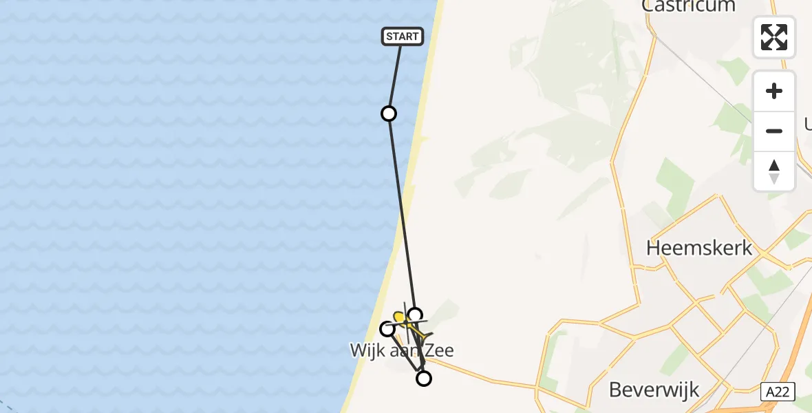 Routekaart van de vlucht: Politieheli naar Wijk aan Zee, Kruisbergstrand