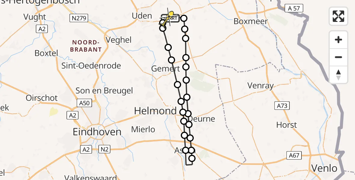 Routekaart van de vlucht: Lifeliner 3 naar Vliegbasis Volkel, Nieuwedijk