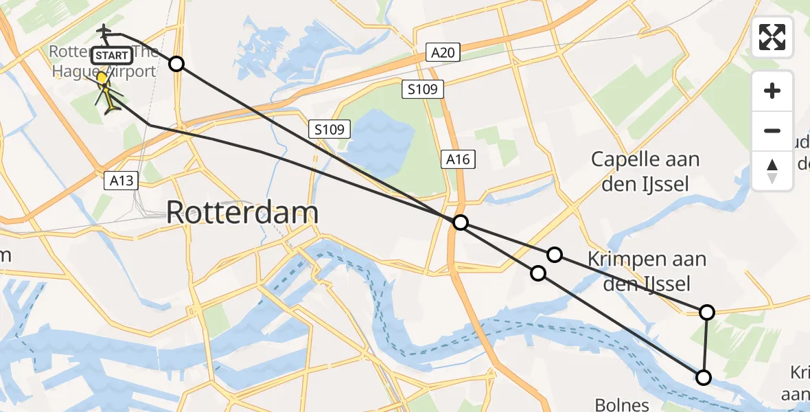 Routekaart van de vlucht: Lifeliner 2 naar Rotterdam The Hague Airport, Fairoaksbaan