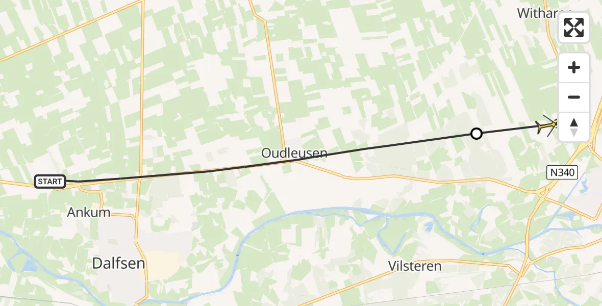 Routekaart van de vlucht: Politieheli naar Ommen, Hessenweg