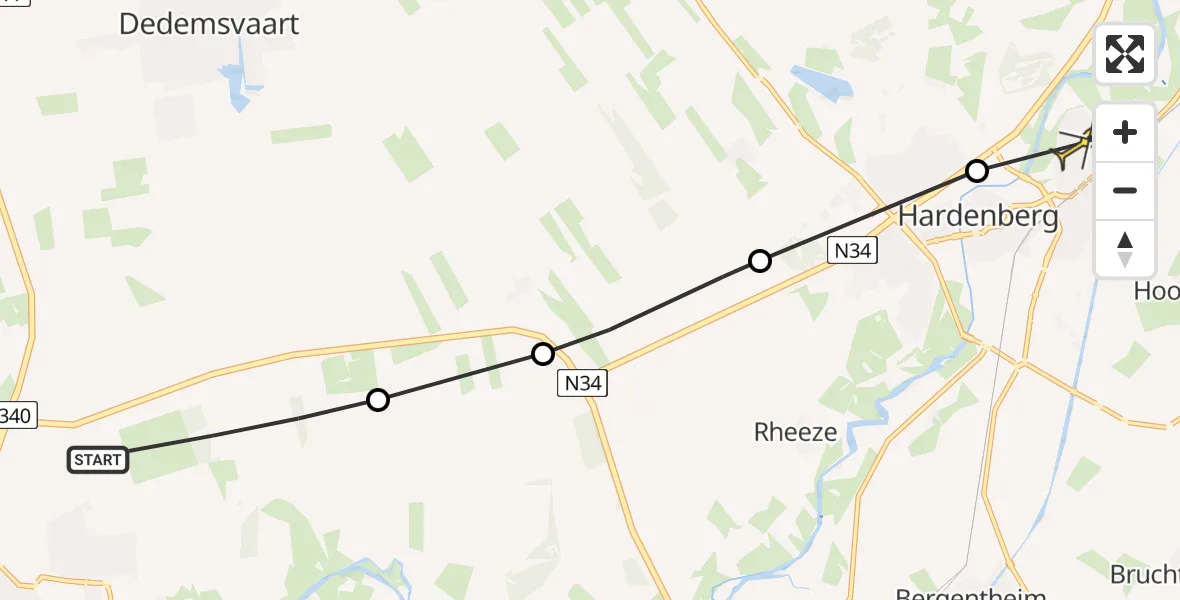 Routekaart van de vlucht: Politiehelikopter naar Hardenberg, Middenweg