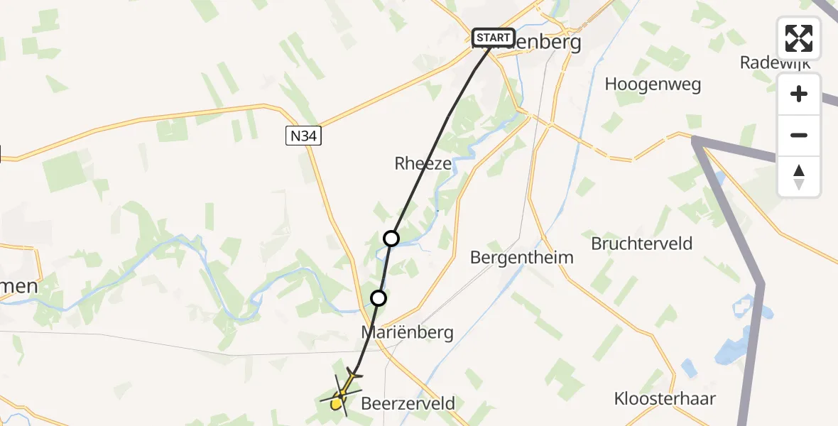 Routekaart van de vlucht: Politieheli naar Beerzerveld, Brandweg