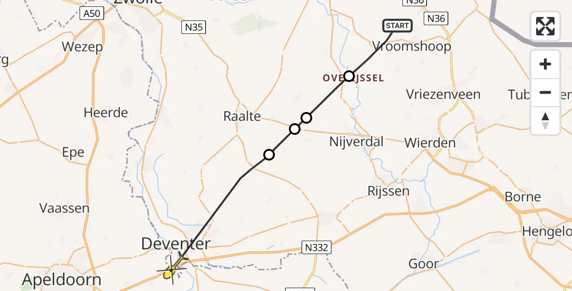 Routekaart van de vlucht: Politieheli naar Deventer, Achteres